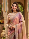 Dusty Pink Embroidered Designer Tissue Silk Saree