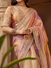 Dusty Pink Embroidered Designer Tissue Silk Saree