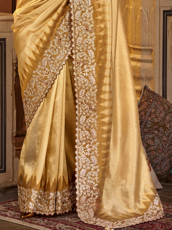 Gold Embroidered Designer Tissue Silk Saree