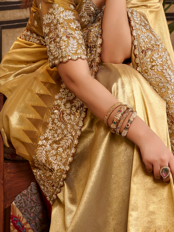 Gold Embroidered Designer Tissue Silk Saree