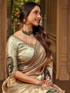 Champagne Gold Embroidered Designer Tissue Silk Saree