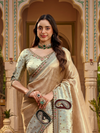 Champagne Gold Embroidered Designer Tissue Silk Saree
