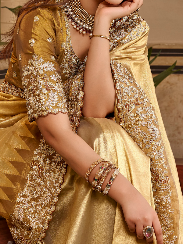 Gold Embroidered Designer Tissue Silk Saree