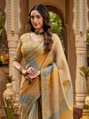 Mustard Gold Embroidered Designer Tissue Silk Saree