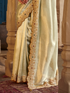 Ivory Cream Embroidered Designer Tissue Silk Saree