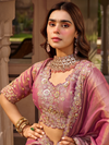 Dusty Rose Pink Embroidered Designer Tissue Silk Saree