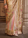 Champagne Gold Embroidered Designer Tissue Silk Saree