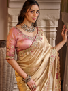 Champagne Gold Embroidered Designer Tissue Silk Saree