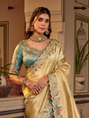 Light Gold Embroidered Designer Tissue Silk Saree