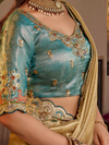 Light Gold Embroidered Designer Tissue Silk Saree
