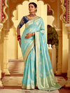 Sky Blue Banarasi Silk Saree With Contrast Blouse