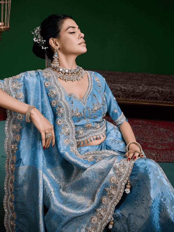 Sky Blue Banarasi Tissue Silk Saree