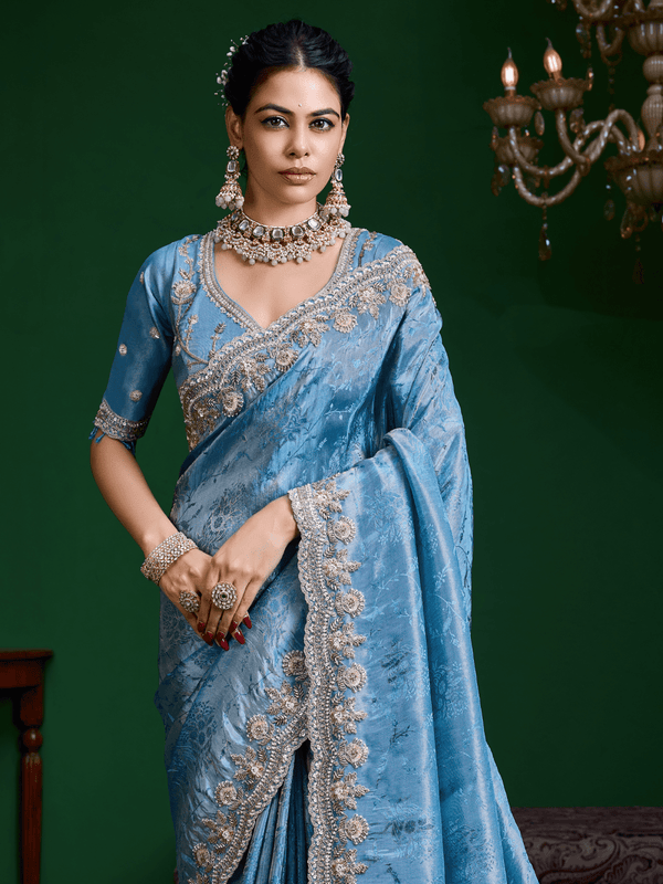 Sky Blue Banarasi Tissue Silk Saree