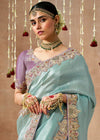 Sky Blue Bridal Zari Woven Pure Tissue Dola Silk Saree