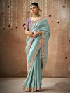 Sky Blue Bridal Zari Woven Pure Tissue Dola Silk Saree