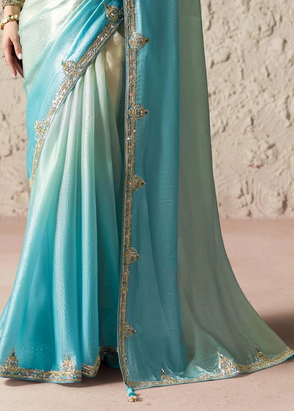 Sky Blue Ivory Ombre Organza Saree