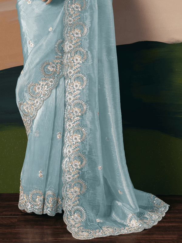 Sky Blue Organza Silk Saree