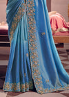 Sky Blue Zari Tissue Designer Embroidered Saree