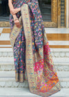 Slate Grey Kashmiri Jamawar Banarasi Saree