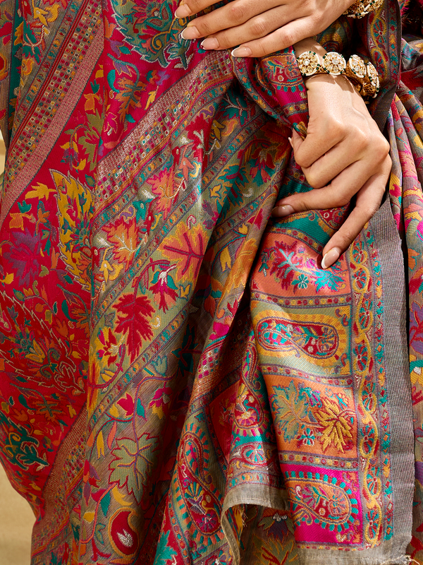 Slate Grey Kashmiri Kani Handloom Cotton Silk Saree