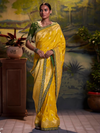 Marigold Yellow Banarasi Satin Silk Saree With Contrast Blouse