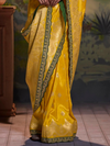 Marigold Yellow Banarasi Satin Silk Saree With Contrast Blouse