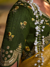 Marigold Yellow Banarasi Satin Silk Saree With Contrast Blouse