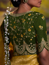 Marigold Yellow Banarasi Satin Silk Saree With Contrast Blouse