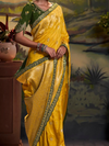 Marigold Yellow Banarasi Satin Silk Saree With Contrast Blouse