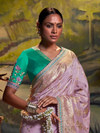 Dusty Lilac Banarasi Satin Silk Saree With Contrast Blouse