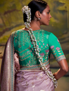 Dusty Lilac Banarasi Satin Silk Saree With Contrast Blouse