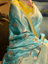 Sea Green Banarasi Satin Silk Saree With Contrast Blouse