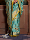 Sea Green Banarasi Satin Silk Saree With Contrast Blouse