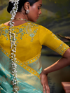 Sea Green Banarasi Satin Silk Saree With Contrast Blouse