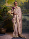 Blush Pink Banarasi Tissue Silk Saree With Contrast Blouse