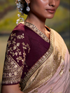 Blush Pink Banarasi Tissue Silk Saree With Contrast Blouse
