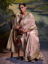 Blush Pink Banarasi Tissue Silk Saree With Contrast Blouse