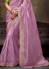 Soft lavender Designer Organza Silk Saree With Contrast Blouse