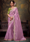 Soft lavender Designer Organza Silk Saree With Contrast Blouse