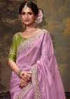 Soft lavender Designer Organza Silk Saree With Contrast Blouse