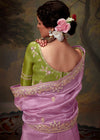 Soft lavender Designer Organza Silk Saree With Contrast Blouse