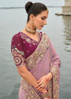 Soft Lavender Embroidery Designer Silk Saree