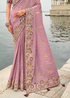 Soft Lavender Embroidery Designer Silk Saree