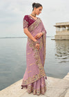 Soft Lavender Embroidery Designer Silk Saree