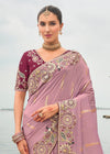 Soft Lavender Embroidery Designer Silk Saree