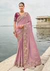 Soft Lavender Embroidery Designer Silk Saree