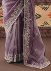 Soft Lavender Organza Silk Saree with Purple Contrast Blouse