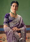 Soft Lavender Organza Silk Saree with Purple Contrast Blouse