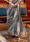 Soft Metallic Grey Chiffon Silk Saree