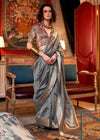 Soft Metallic Grey Chiffon Silk Saree